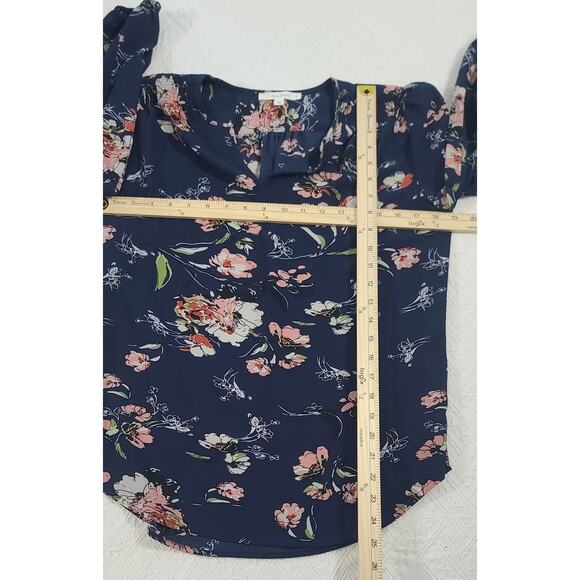 Fun 2 Fun Navy Kenmore fairy floral long sleeve blouse Size Small whimsy office - Picture 5 of 9